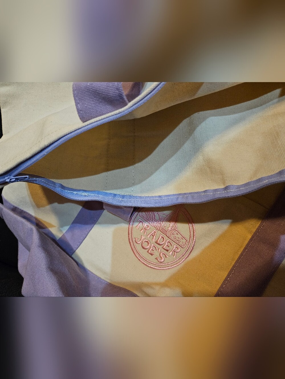 Zippered Trader Joe's Lavender Canvas Tote Bag